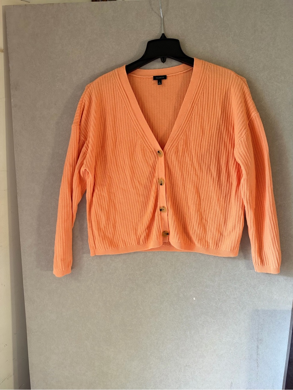 Talbots Peach Ribbed V-Neck Button Cardigan